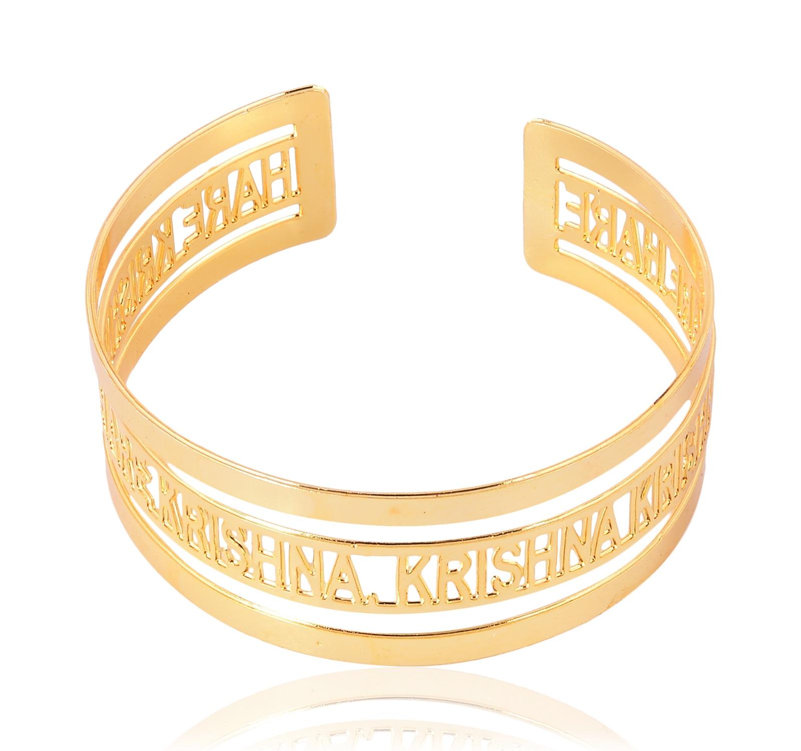Hare Krishna Gold Plated Cuff Bangle