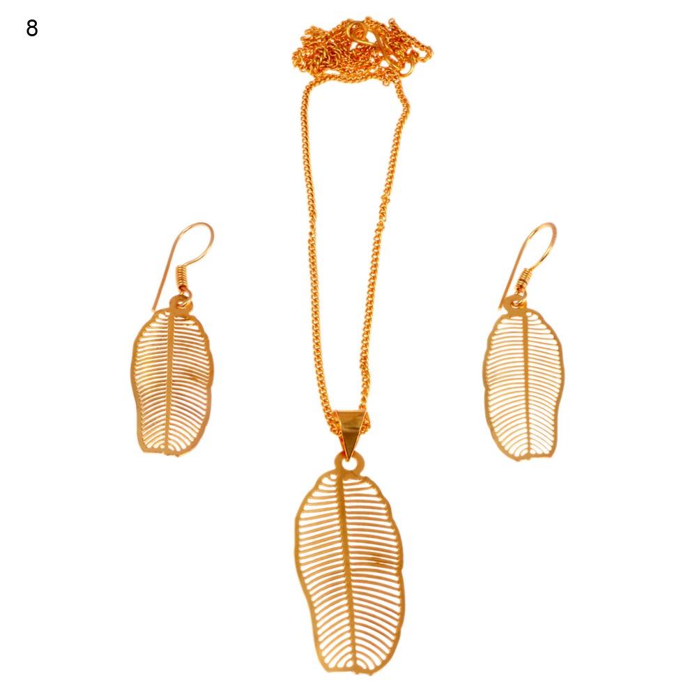 Gold Plated Leaf Necklace & Earring Set